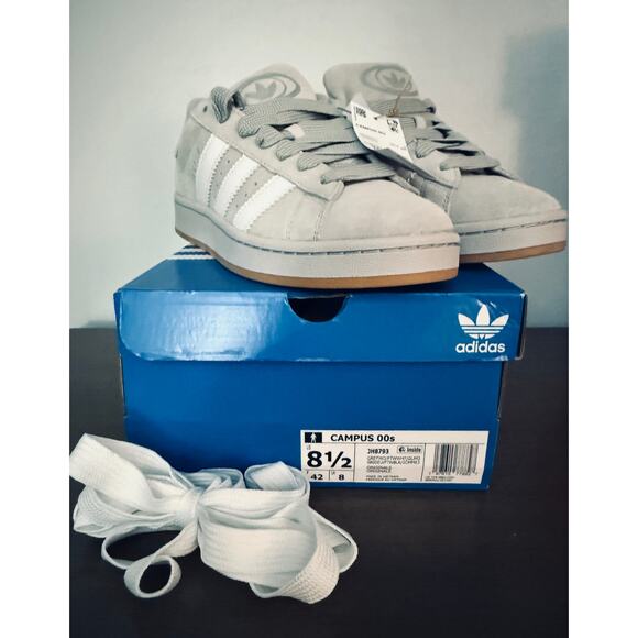 Iconic Adidas Original Campus 3-Stripes Lace Up Sneakers Gray / White Mens 8.5 - Picture 2 of 11